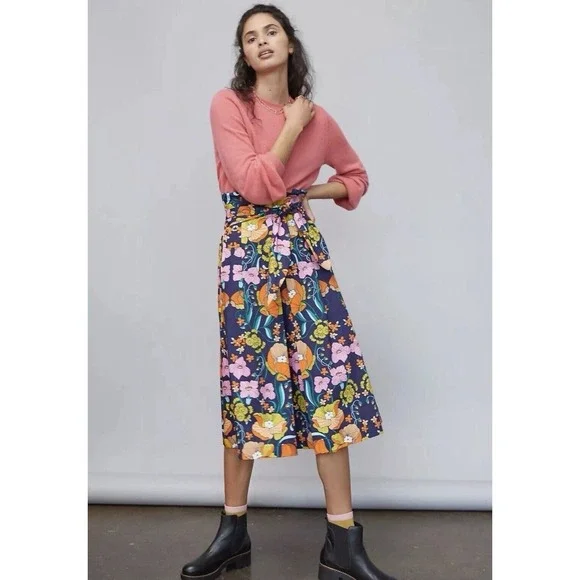 Corey Lynn Calter Kyla Midi Skirt M/L Anthropologie Paperbag Tie Waist A Line - Picture 2 of 14